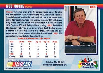 1994 Maxx Premier Series #106 Bud Moore Back