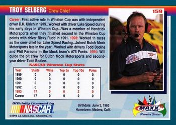 1994 Maxx Premier Series #159 Troy Selberg Back