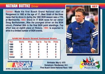1994 Maxx Premier Series #187 Nathan Buttke Back
