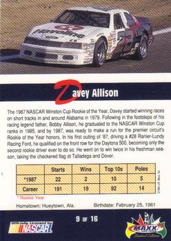 1994 Maxx - Rookies of the Year #9 Davey Allison Back
