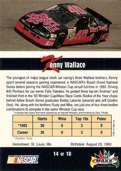 1994 Maxx - Rookies of the Year #14 Kenny Wallace Back