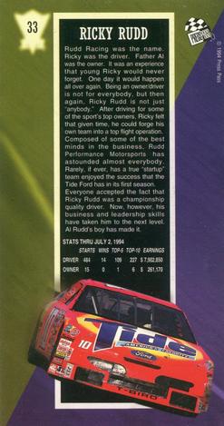 1994 Press Pass Optima XL #33 Ricky Rudd Back