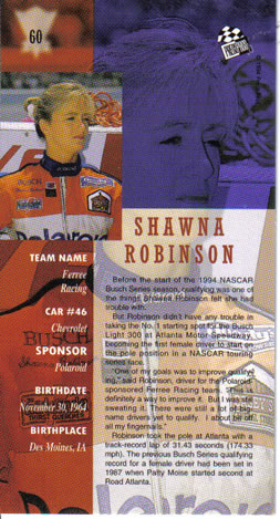 1994 Press Pass Optima XL #60 Shawna Robinson Back