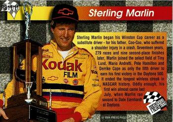 1994 Press Pass - Race Day #RD11 Sterling Marlin Back