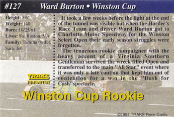 1994 Traks #127 Ward Burton Back