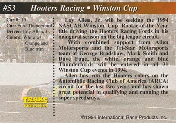 1994 Traks #53 Hooters Racing Back
