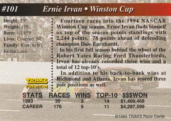 1994 Traks #101 Ernie Irvan Back