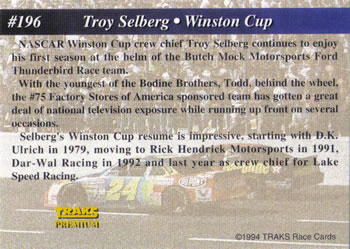 1994 Traks #196 Troy Selberg Back