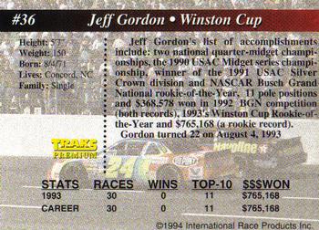 1994 Traks #36 Jeff Gordon Back
