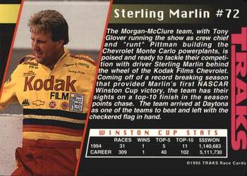 1995 Traks #72 Sterling Marlin Back