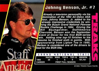 1995 Traks #7 Johnny Benson, Jr. Back