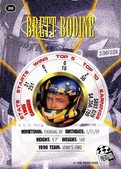 1996 Press Pass Premium #20 Brett Bodine Back