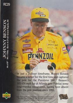 1996 Upper Deck Road to the Cup #RC29 Johnny Benson Back