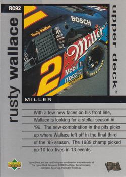 1996 Upper Deck Road to the Cup #RC92 Rusty Wallace Back