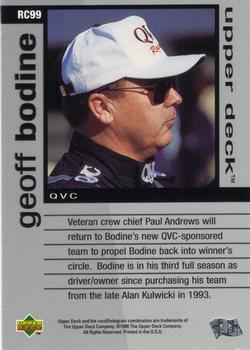 1996 Upper Deck Road to the Cup #RC99 Geoff Bodine Back