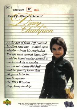 1996 Upper Deck Road to the Cup - Diary of a Champion #DC 1 Jeff Gordon Back
