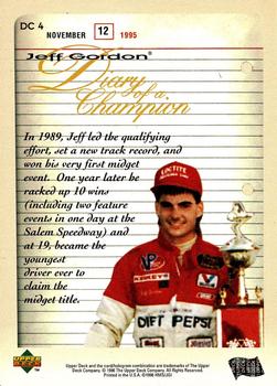 1996 Upper Deck Road to the Cup - Diary of a Champion #DC 4 Jeff Gordon Back
