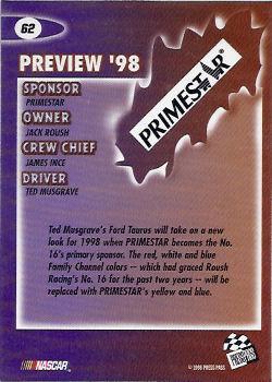 1998 Press Pass #62 Ted Musgrave Back