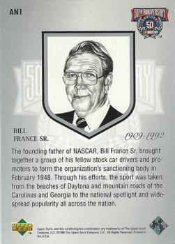 1998 Upper Deck Road to the Cup - 50th Anniversary #AN1 Bill France Sr. Back
