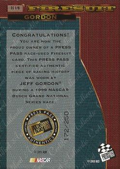 1999 Press Pass Premium - Race-Used Firesuit Cards #FS 1 Jeff Gordon Back