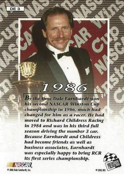 2001 Press Pass VIP - Dale Earnhardt Winston Cup Champion #DE3 Dale Earnhardt - 1986 Back