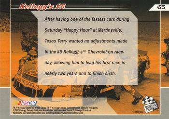 2002 Press Pass Trackside #65 Terry Labonte's Car Back