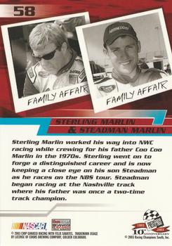 2003 Press Pass Trackside #58 Sterling Marlin / Steadman Marlin Back