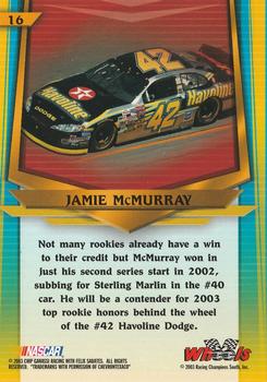 2003 Wheels American Thunder #16 Jamie McMurray Back