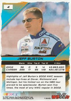 2003 Wheels High Gear #4 Jeff Burton Back
