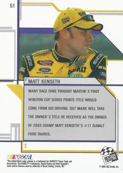 2004 Press Pass Eclipse #51 Matt Kenseth Back