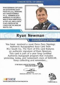 2006 Press Pass - Signings Silver Red Ink #NNO Ryan Newman Back