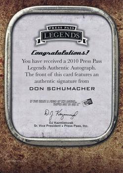 2010 Press Pass Legends - Autographs Blue #NNO Don Schumacher Back