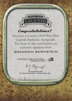 2010 Press Pass Legends - Autographs Copper #NNO Brandon Bernstein Back