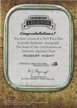 2010 Press Pass Legends - Autographs Copper #NNO Robert Hight Back