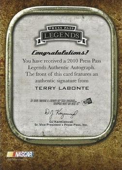 2010 Press Pass Legends - Autographs Copper #NNO Terry Labonte Back