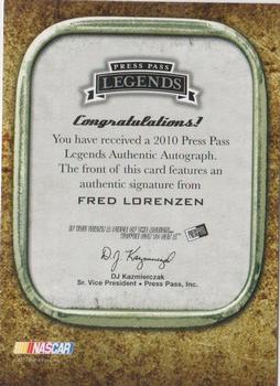 2010 Press Pass Legends - Autographs Copper #NNO Fred Lorenzen Back