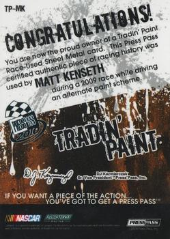 2010 Press Pass - Tradin' Paint Sheet Metal #TP-MK Matt Kenseth Back