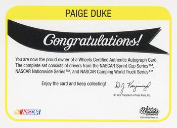 2011 Wheels Element - Autographs Blue #NNO Paige Duke Back