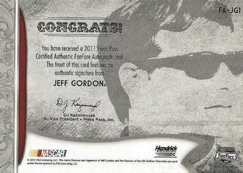 2011 Press Pass Fanfare - FanFare Autographs Bronze #FA-JG1 Jeff Gordon Back