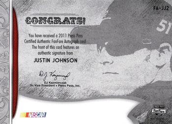 2011 Press Pass Fanfare - FanFare Autographs Bronze #FA-JJ2 Justin Johnson Back