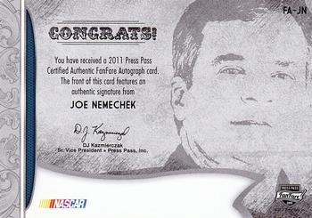 2011 Press Pass Fanfare - FanFare Autographs Bronze #FA-JN Joe Nemechek Back