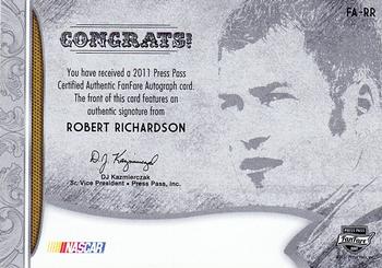 2011 Press Pass Fanfare - FanFare Autographs Bronze #FA-RR Robert Richardson Back