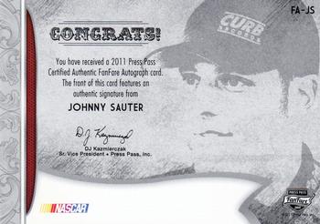 2011 Press Pass Fanfare - FanFare Autographs Bronze #FA-JS Johnny Sauter Back