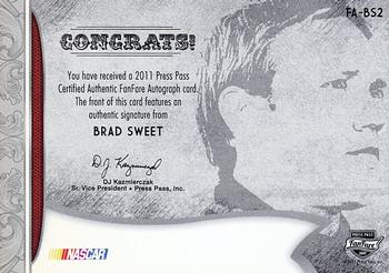 2011 Press Pass Fanfare - FanFare Autographs Bronze #FA-BS2 Brad Sweet Back