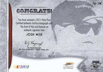 2011 Press Pass Fanfare - FanFare Autographs Bronze #FA-JW Josh Wise Back