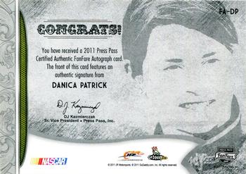 2011 Press Pass Fanfare - FanFare Autographs Gold #FA-DP Danica Patrick Back