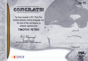 2011 Press Pass Fanfare - FanFare Autographs Silver #FA-TP Timothy Peters Back
