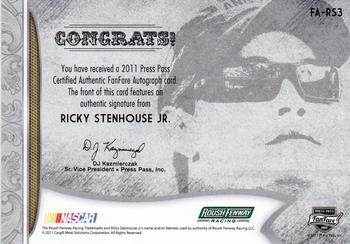 2011 Press Pass Fanfare - FanFare Autographs Silver #FA-RS3 Ricky Stenhouse Jr. Back