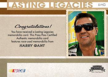 2011 Press Pass Legends - Lasting Legacies Memorabilia Silver #LL-HG Harry Gant Back