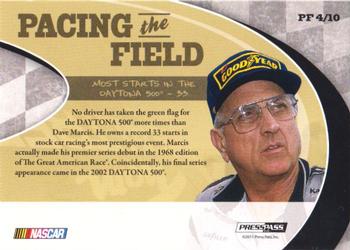 2011 Press Pass Legends - Pacing The Field Brushed Foil #PF4 Dave Marcis Back